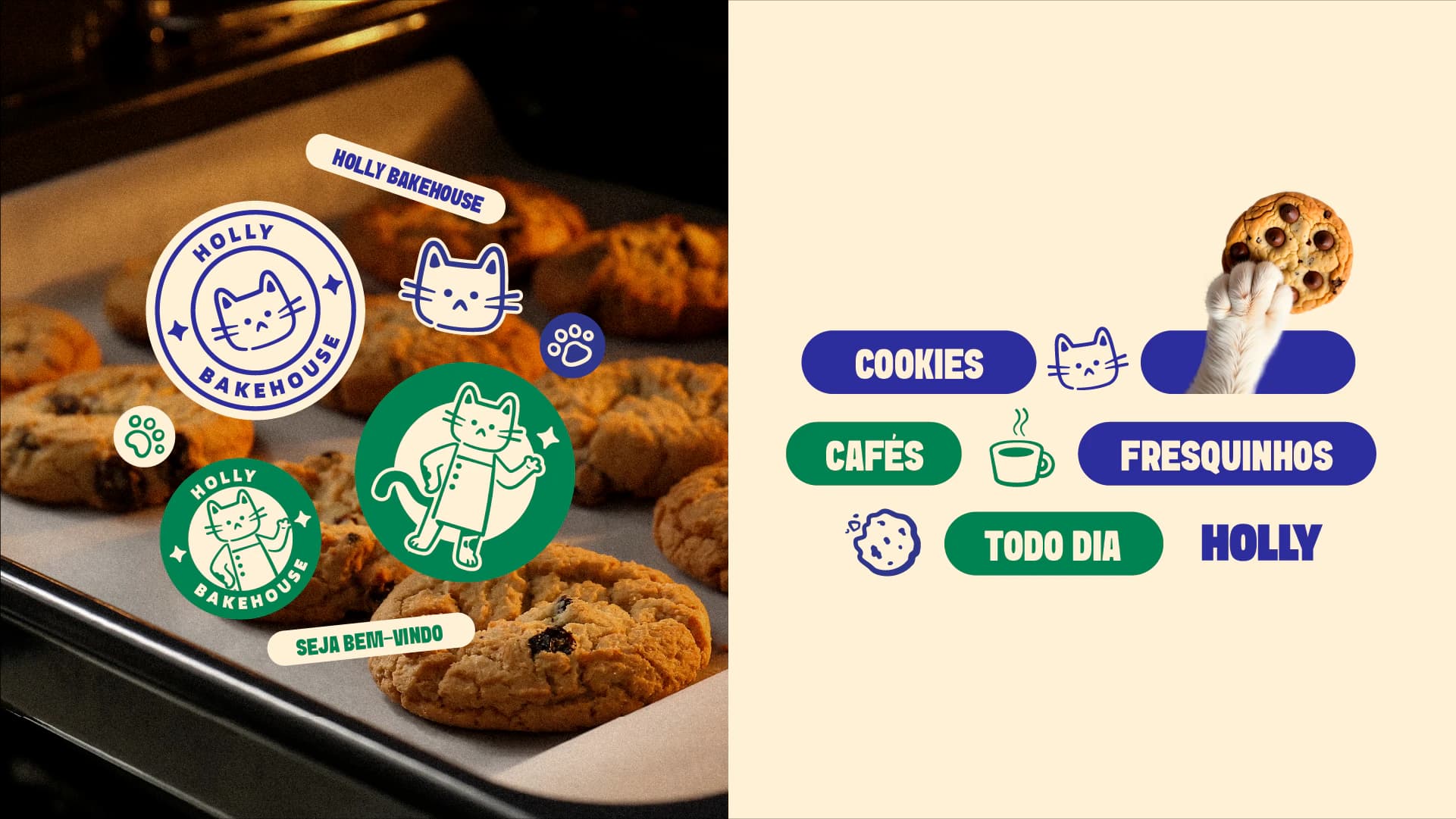 Selos, ícones e etiquetas da Holly Bakehouse com cookies