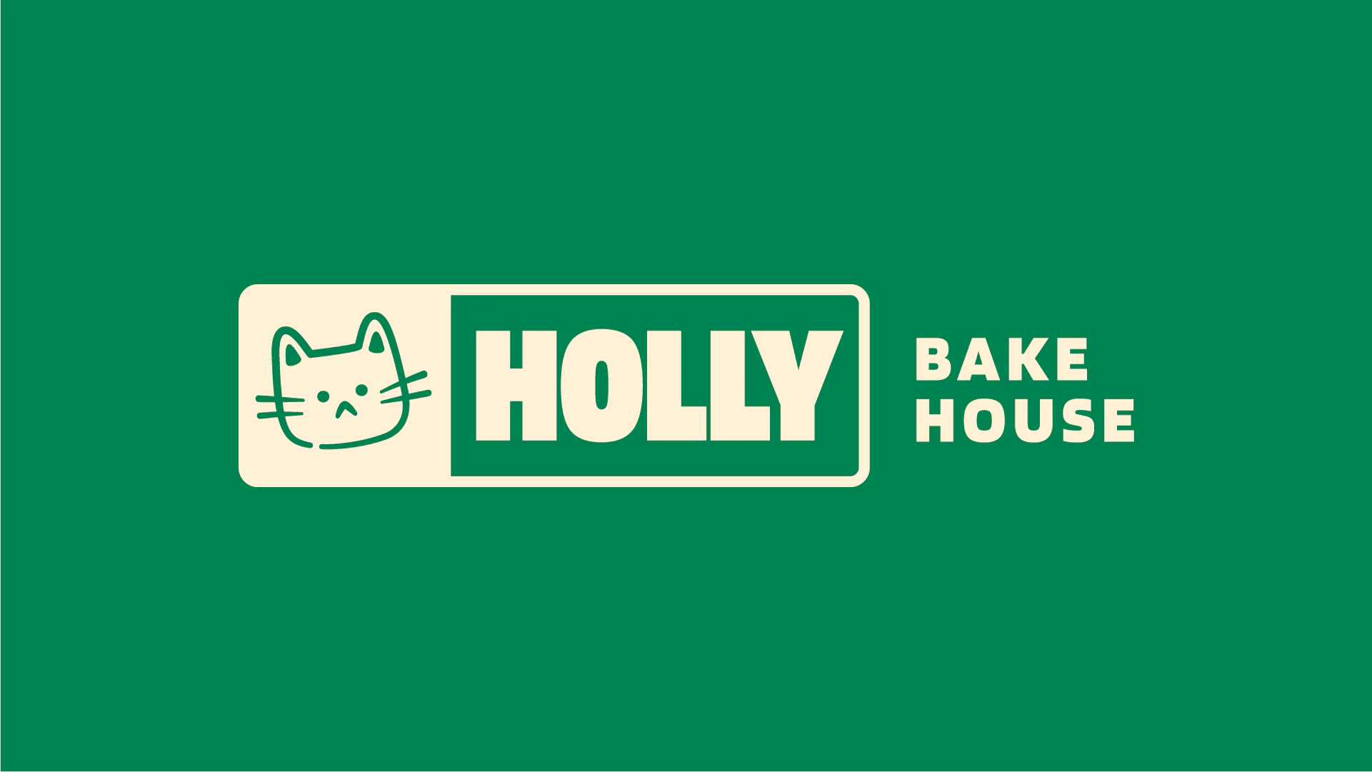 Versão horizontal do logotipo Holly Bakehouse sobre verde