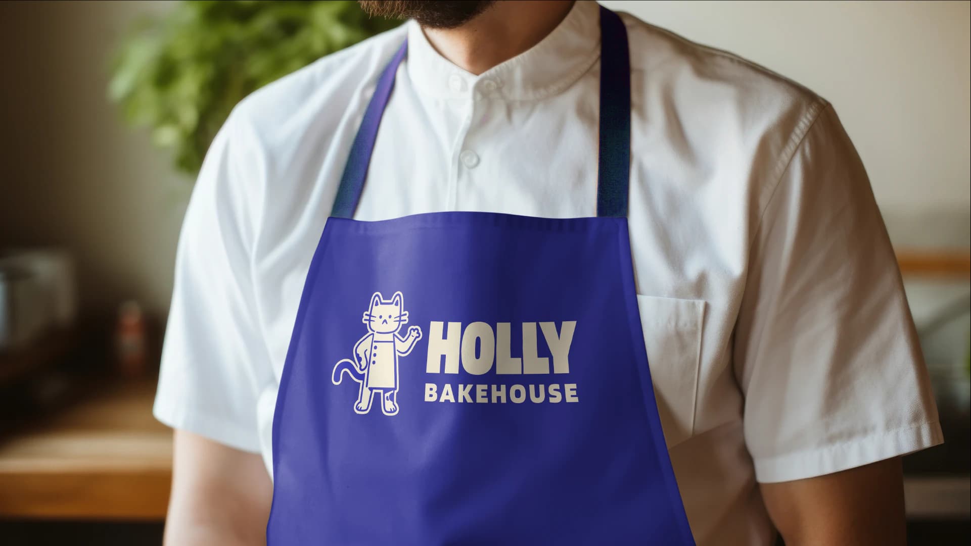 Avental com o logotipo da Holly Bakehouse
