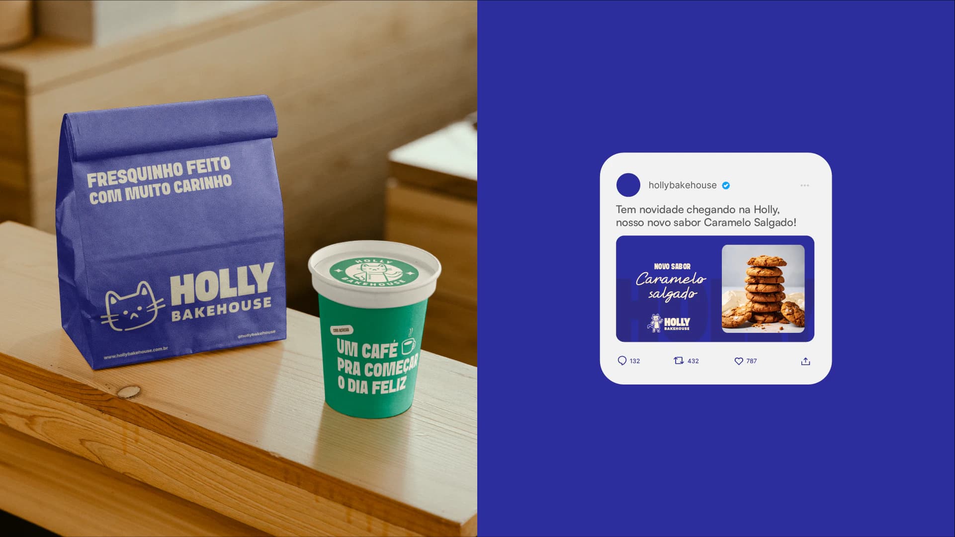Embalagem para viagem e post nas redes da Holly Bakehouse