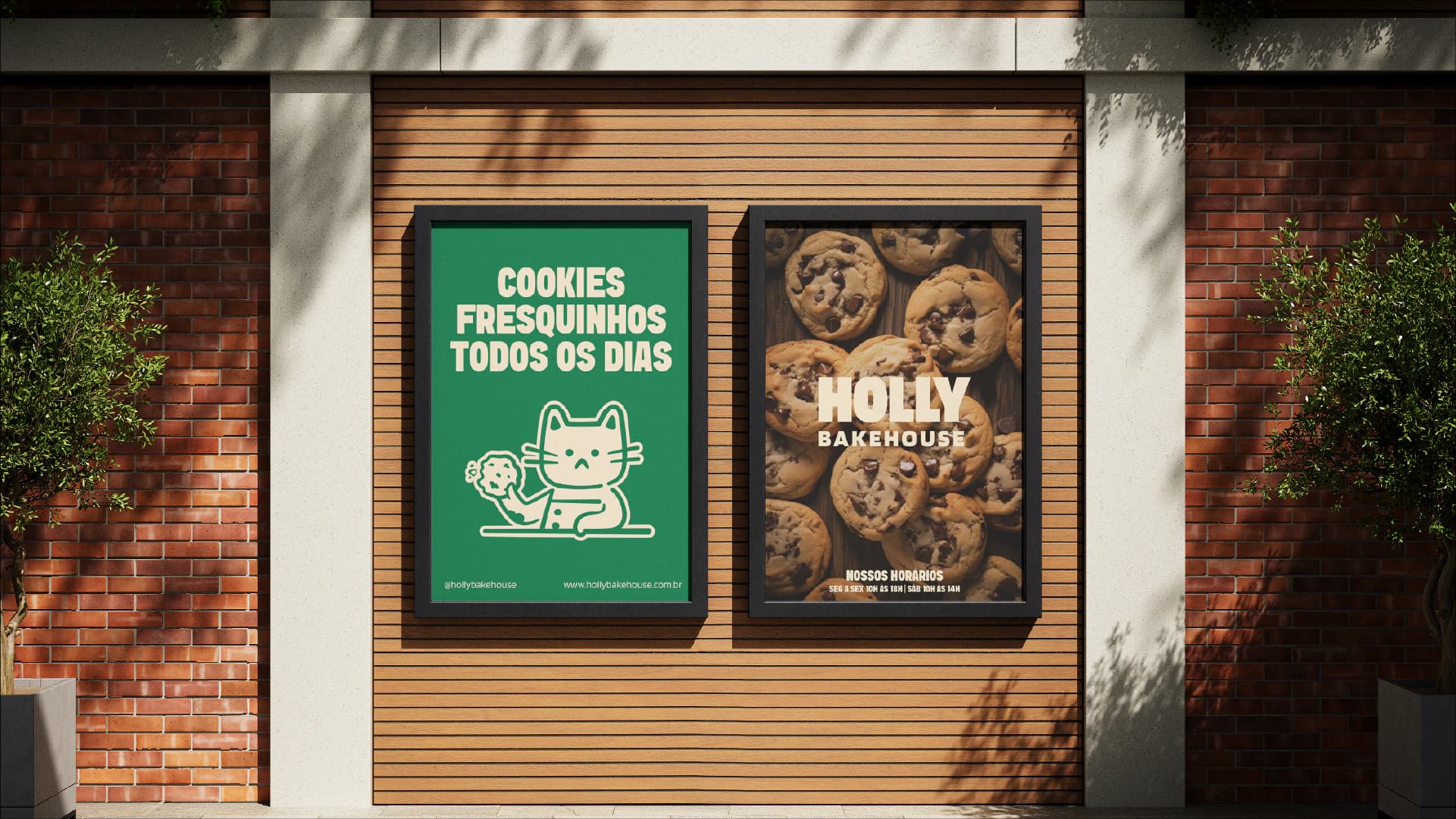 Cartazes de cookies na fachada da Holly Bakehouse