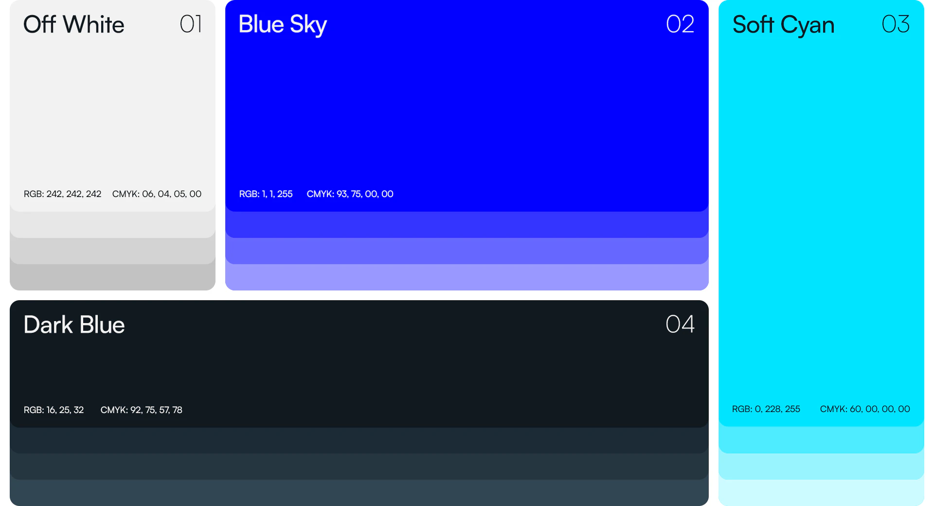 Paleta de cores da Remapp: Off White, Blue Sky, Soft Cyan e Dark Blue