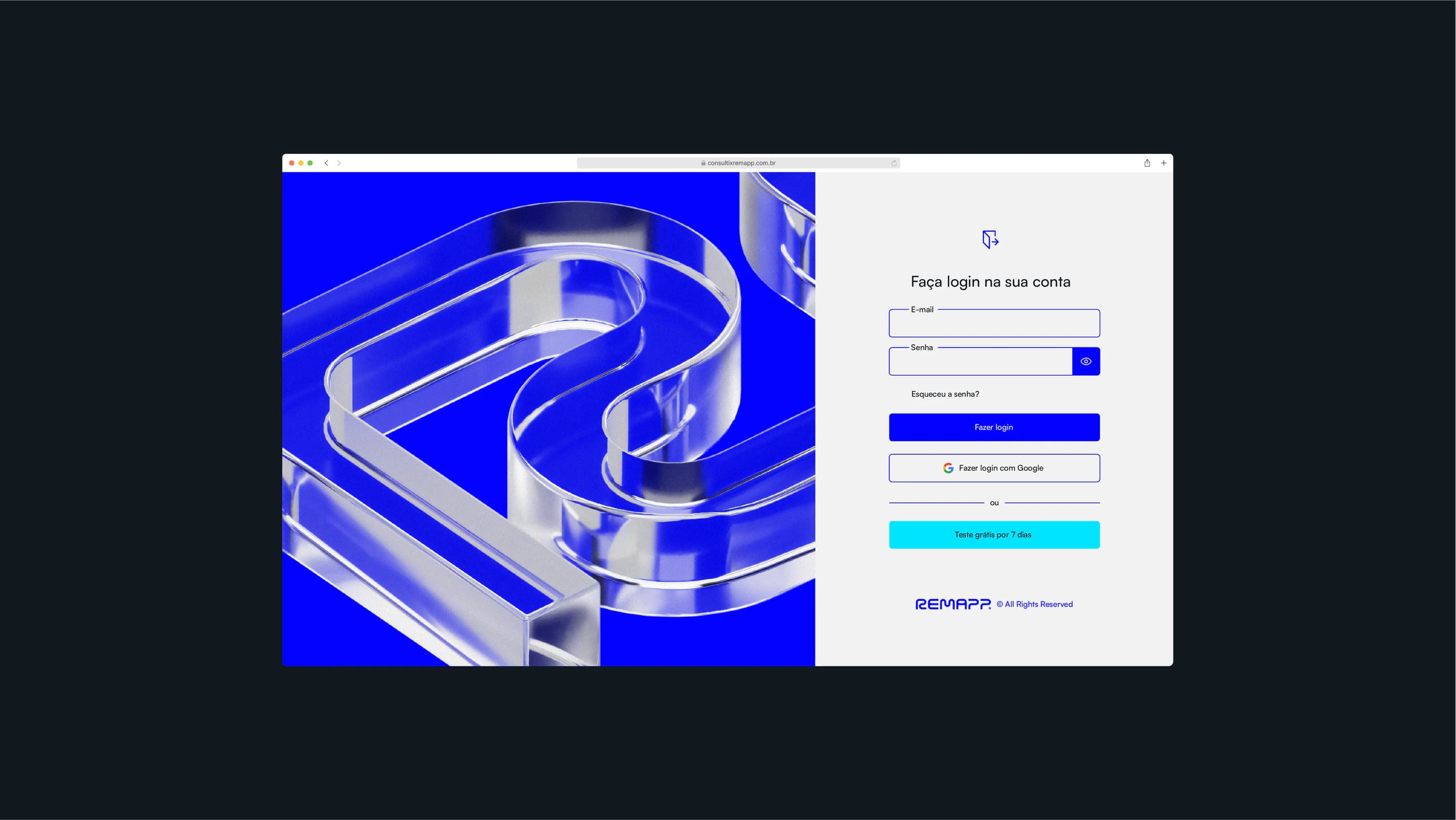 Tela de login da plataforma Remapp