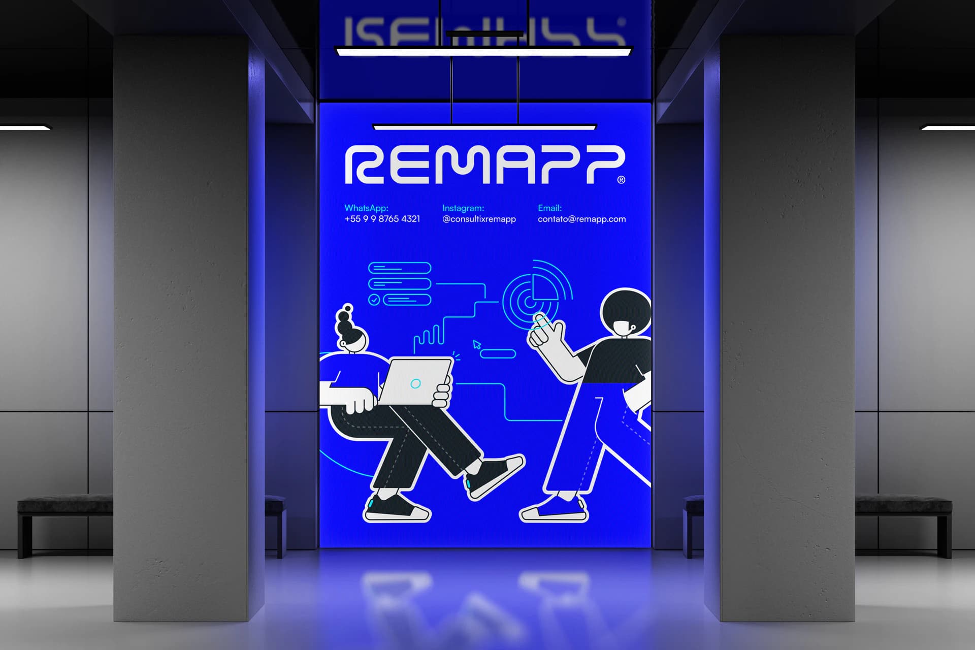 Painel luminoso da Remapp num corredor